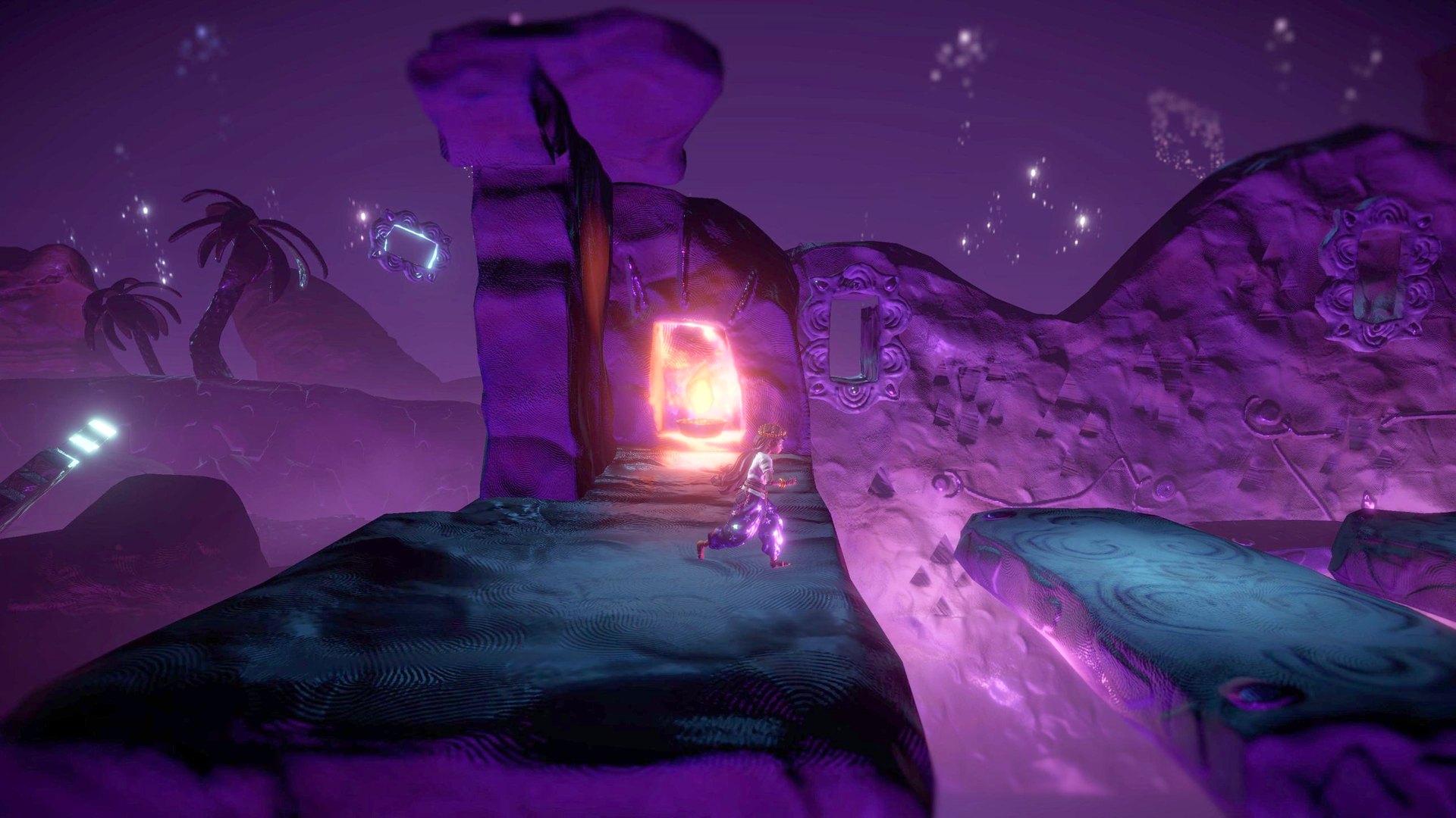 Halima approaching a glowing doorway